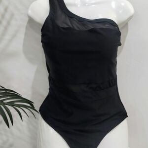 Cupshe Black One-Shoulder Mesh Detail One-Piece Swimsuit